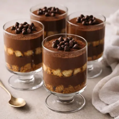 Verrines tiramisu au chocolat sans œufs : recette facile