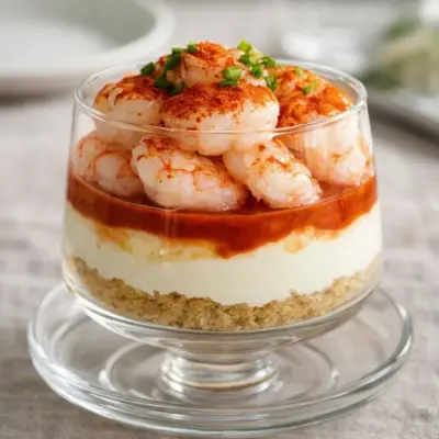 Verrines de tiramisu salé aux crevettes roses