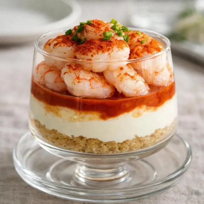 Verrines de tiramisu salé aux crevettes roses
