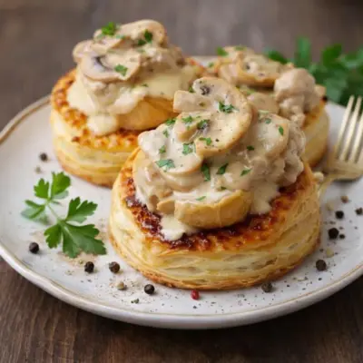 Recette vol-au-vent aux champignons à la crème (croustillant
