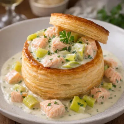 Vol-au-vent au saumon et aux poireaux : sauce crémeuse