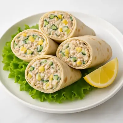 Wraps au thon, œufs durs et légumes croquants (roulés frais au citron)