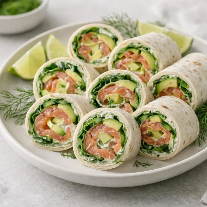 Wraps au saumon fumé, avocat et citron à la sauce yaourt-citron aneth