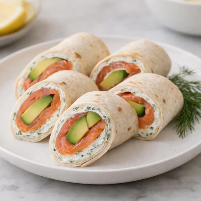 Wraps au saumon fumé, fromage frais citronné & avocat (sans cuisson)