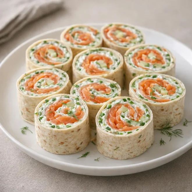 Wraps au saumon fumé, fromage frais citronné et herbes