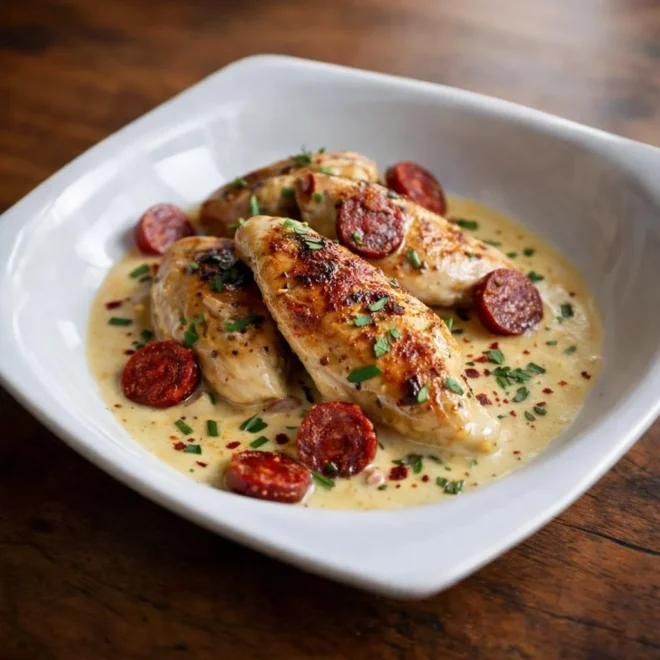 Aiguillettes de poulet sauce crémeuse au chorizo