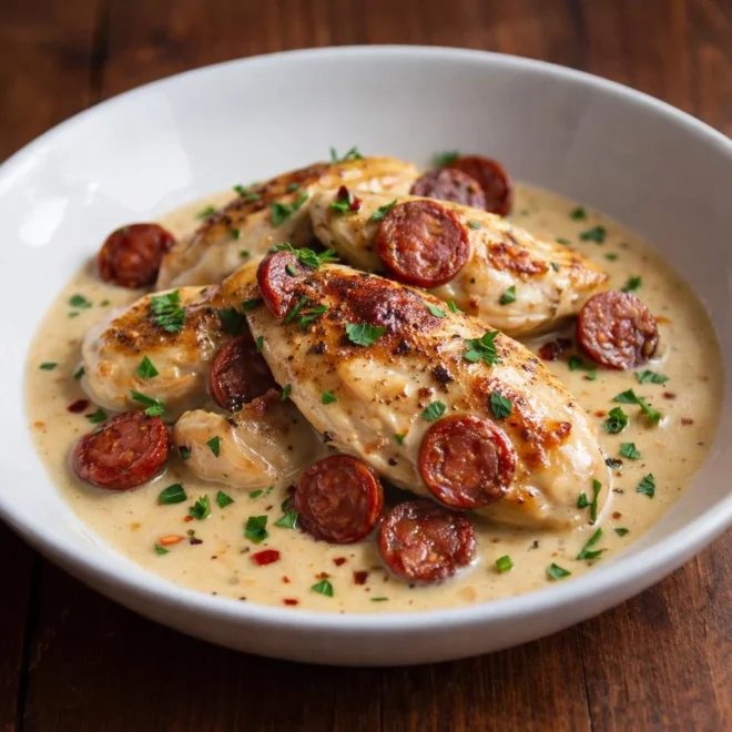Aiguillettes de poulet sauce crémeuse au chorizo
