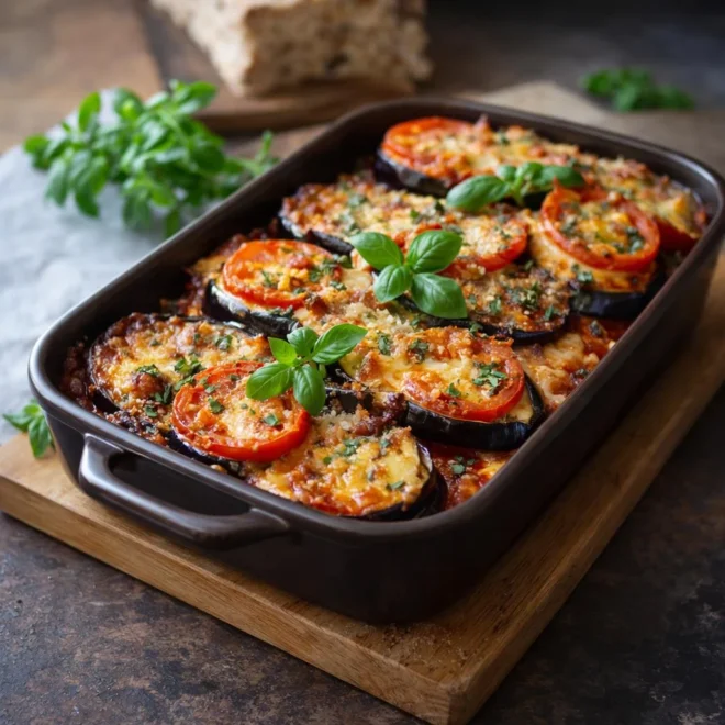 Aubergines à la parmigiana au four : mozzarella gratinée