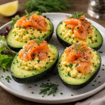 Avocats au saumon fumé et œufs mimosa
