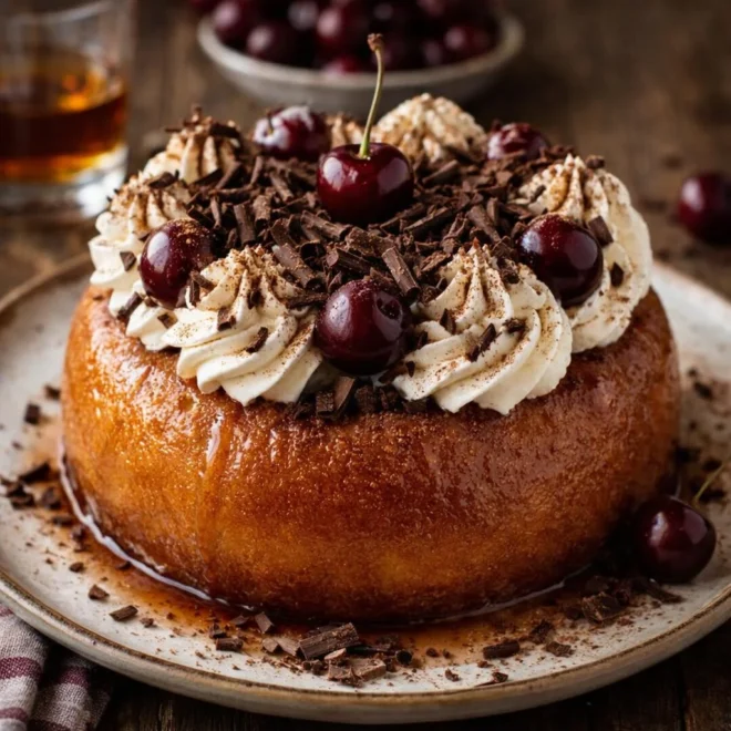 Baba au rhum façon forêt-noire : chantilly cacao