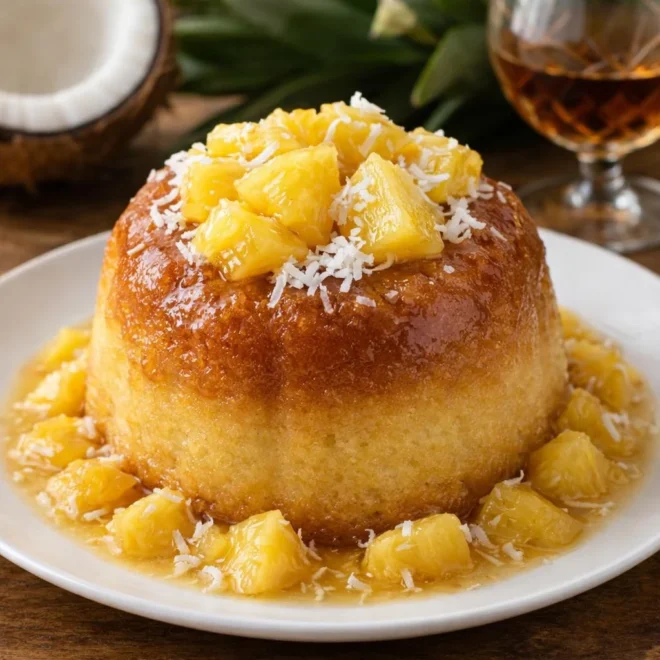 Baba à la noix de coco, ananas & rhum vieux