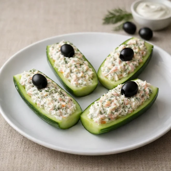 Recette barquettes de concombre au surimi (aneth)