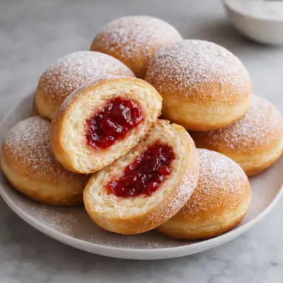 Beignets fourrés à la confiture : moelleux et dorés