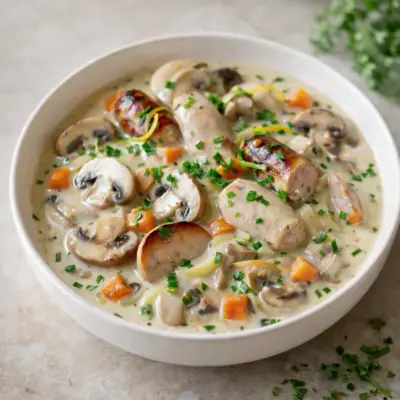 Blanquette de boudin blanc aux champignons, sauce crème
