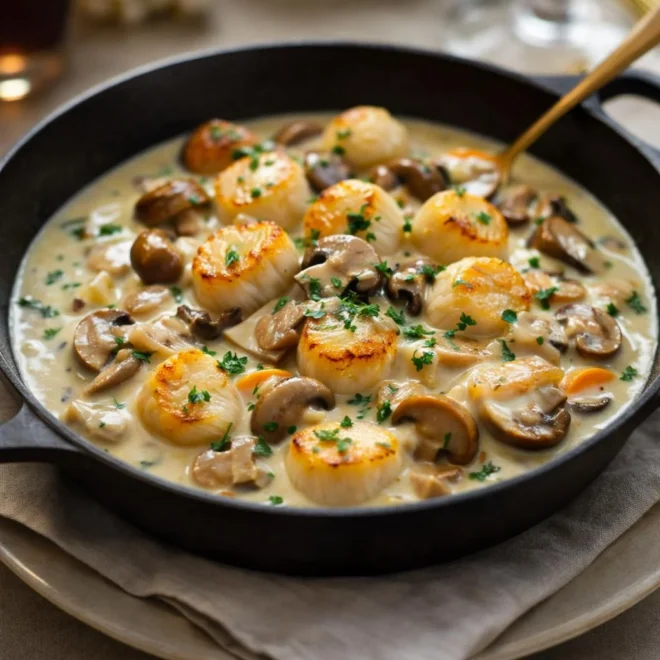 Blanquette de saint-jacques aux champignons