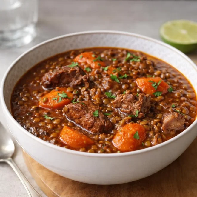 Boeuf carottes aux lentilles mijoté au vin rouge