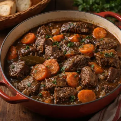 Bœuf carottes traditionnel façon grand-mère au vin rouge