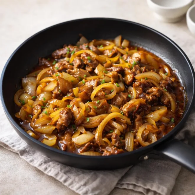 Recette bœuf sauté aux oignons sauce sucrée-salée