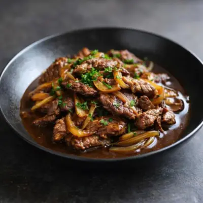 Recette bœuf sauté aux oignons caramélisés (vin rouge)