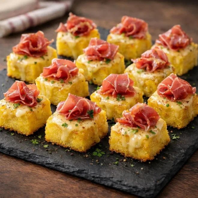 Bouchées de polenta au comté et au jambon cru