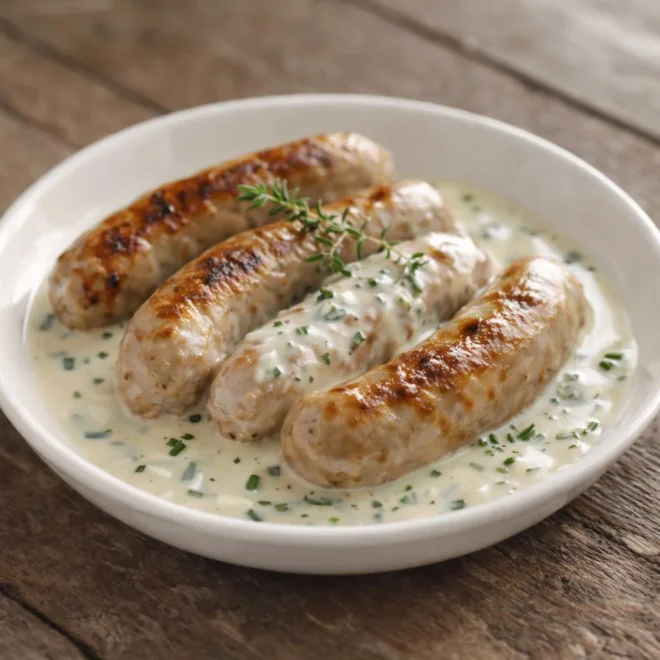 Boudin blanc au Roquefort fondant (crème onctueuse au poivre)