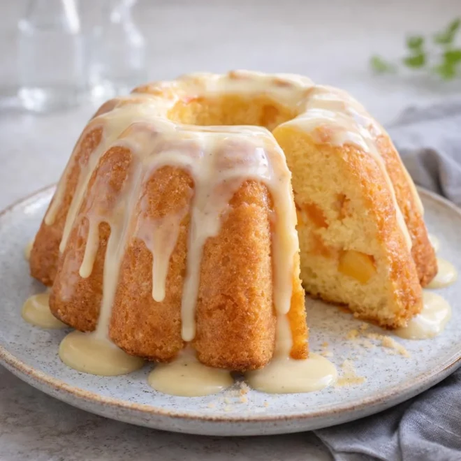 Brioche aux pêches : moelleux et sauce vanille