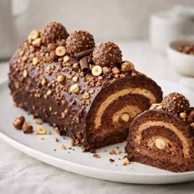 Bûche façon Ferrero Rocher maison : noisettes & chocolat