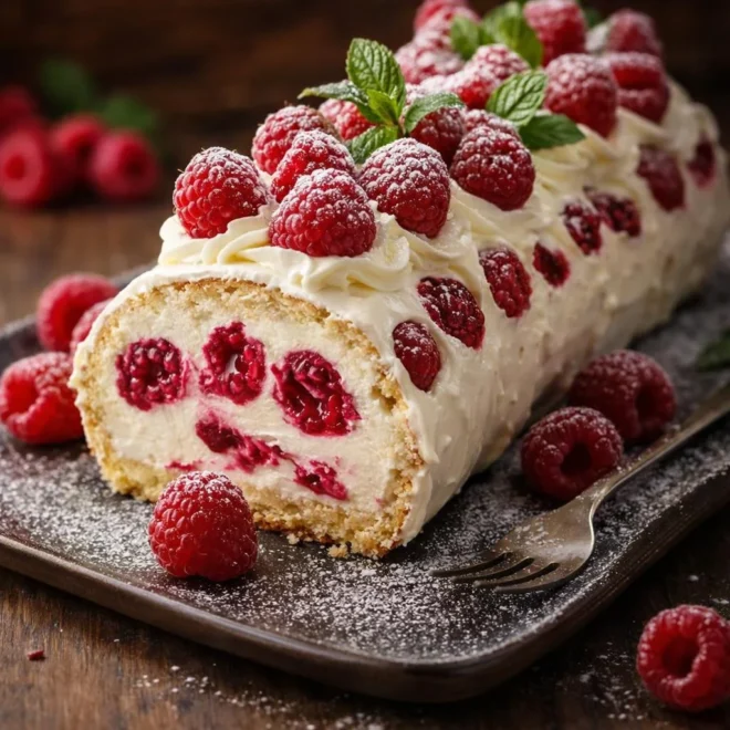 Bûche au mascarpone et à la framboise