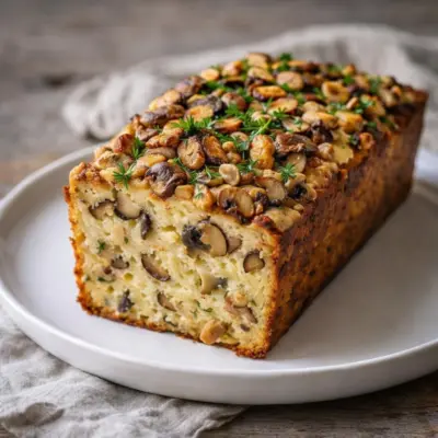 Cake aux champignons comté et noisettes (salé moelleux)