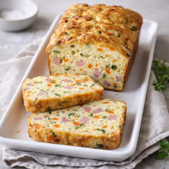 Cake multicolore à la julienne de légumes et jambon