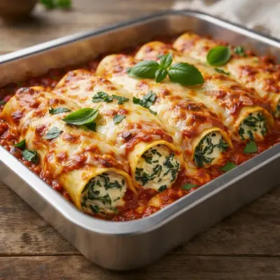 cannelloni ricotta épinard gratinés à la sauce tomate