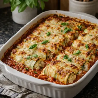cannellonis de courgettes au jambon et ricotta gratinés