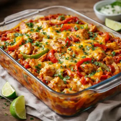 Casserole de fajitas au poulet : poivrons et cheddar