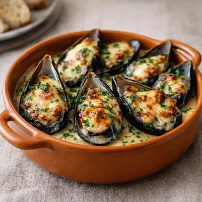 Cassolette de moules à la crème et au comté