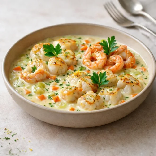 Cassolette de poissons aux crevettes : recette au vin blanc
