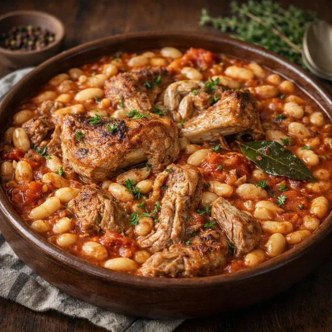 Cassoulet d’agneau aux haricots blancs et tomates