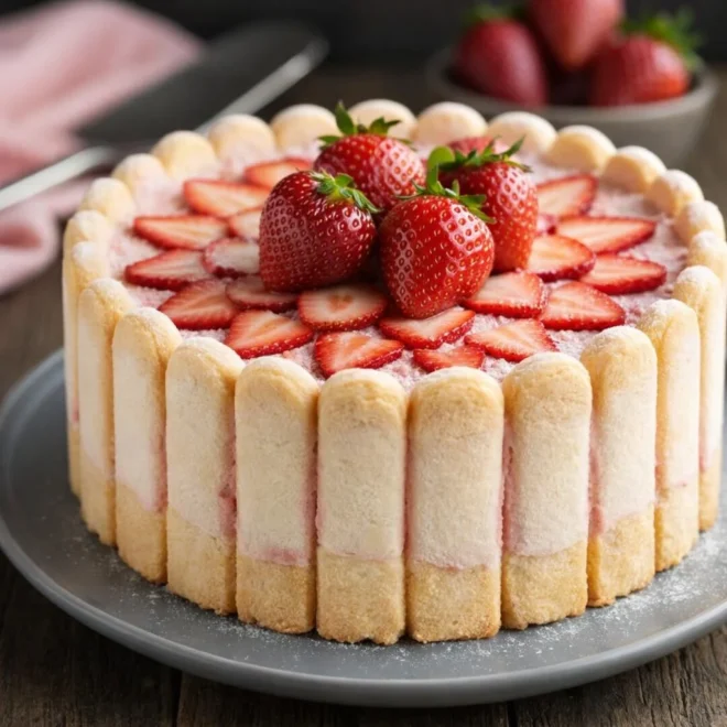 Charlotte aux fraises : gâteau frais aux biscuits