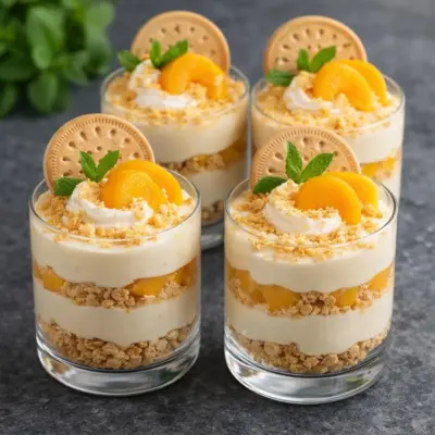 Charlotte aux pêches en verrines : biscuit & crème légère