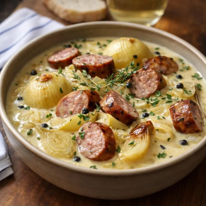Choucroute alsacienne crémeuse aux saucisses fumées