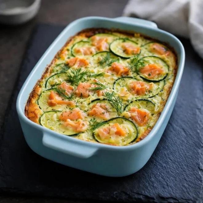Clafoutis aux courgettes et au saumon fumé : moelleux