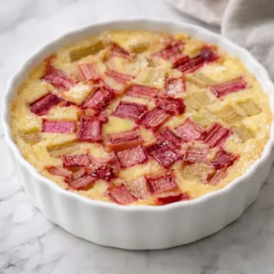 Clafoutis minceur à la rhubarbe : léger & moelleux