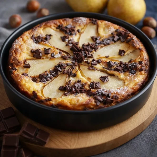 Clafoutis aux poires et au chocolat noir moelleux
