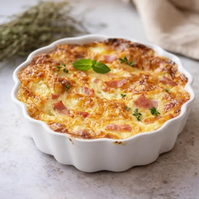 Clafoutis salé au jambon et au parmesan, facile au four