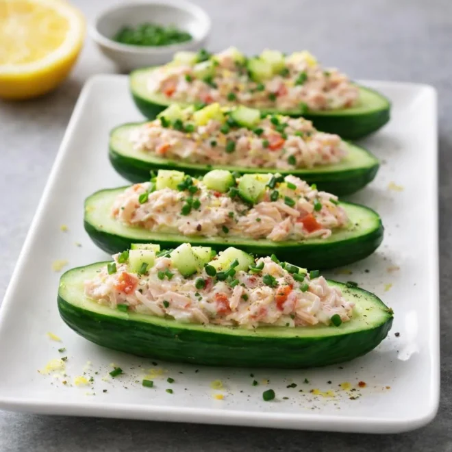 Concombres farcis au thon citronné, frais et crémeux