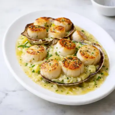 Coquilles Saint-Jacques fondue de poireaux (beurre citronné)