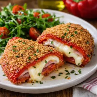 Cordon bleu de poivron grillé à la mozzarella | Pané
