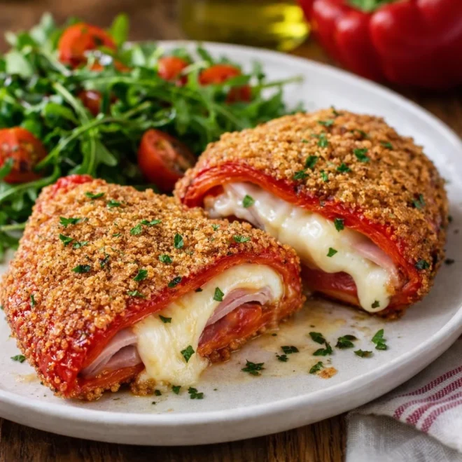 Cordon bleu de poivron grillé à la mozzarella | Pané