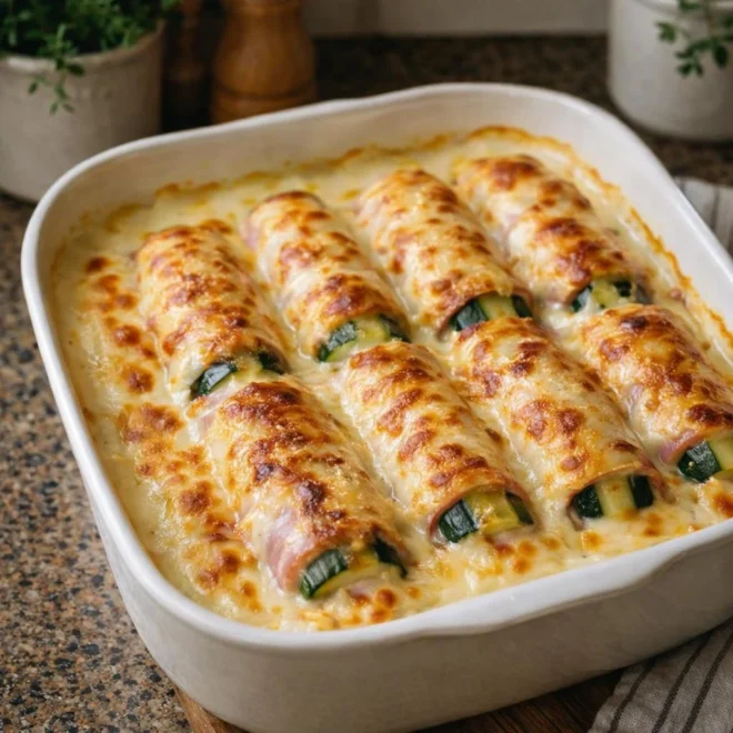 Courgettes façon endives au jambon béchamel gratinée
