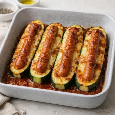 Courgettes farcies sauce tomate au four