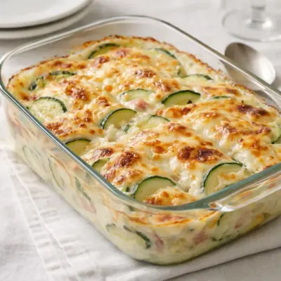 Courgettes gratinées au jambon & béchamel au Comté